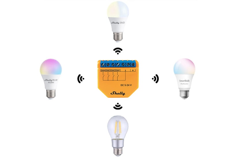 Shelly Wi-Fi bulbs, Philips Hue, or even different brands smart bulbs, Shelly Plus i4 is highly compatible and can control them all